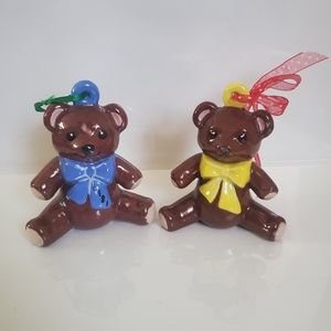 Vintage 1980's Ceramic Bear Christmas Ornament Pair 🐻